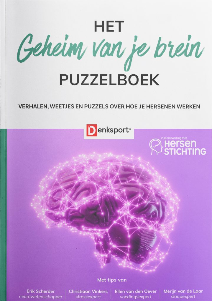 Cover van het "Geheim van je Brein" puzzelboek in samenwerking met Denksport